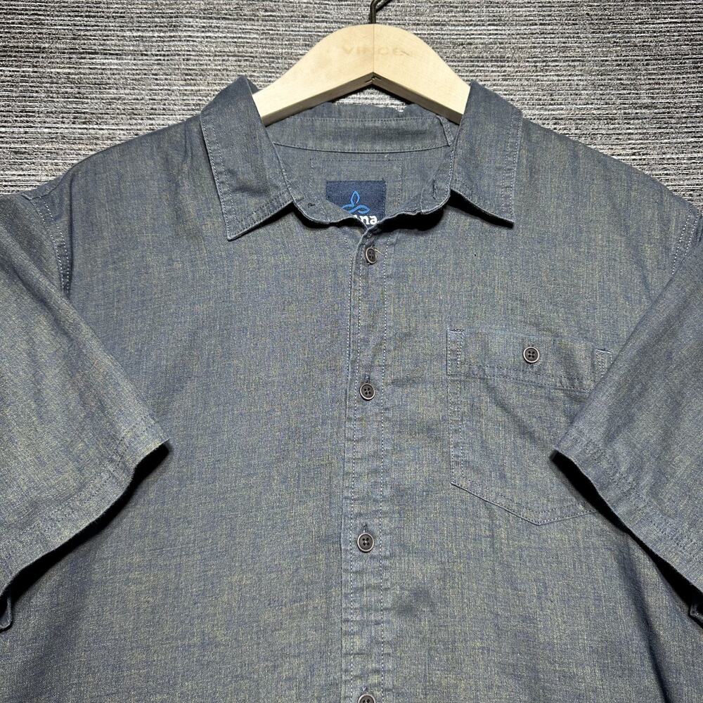Prana Shirt Men's Medium Blue Short Sleeve Button Up Pocket M13180487